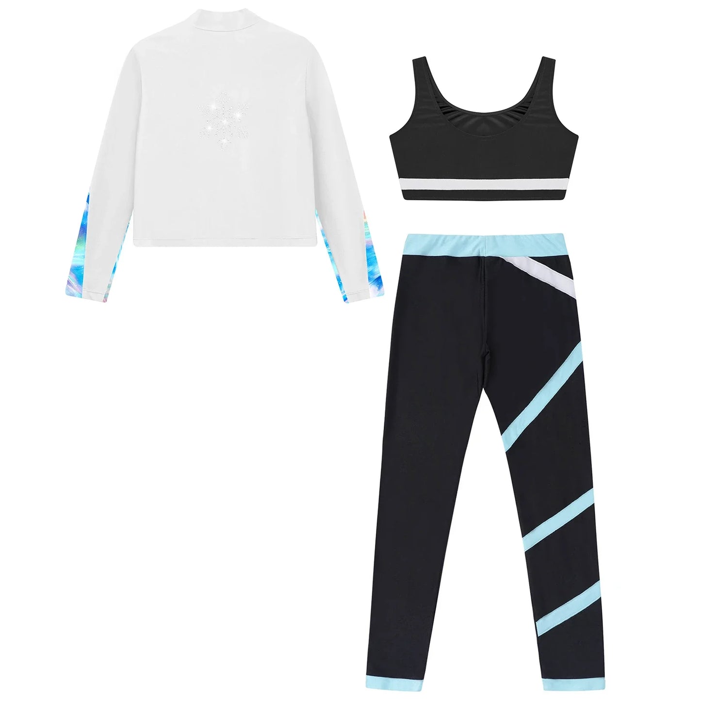 Girls Gymnastics Long Sleeves Athletic Shirt & Vest Tops & Leggings (Age 6-16 YRS)