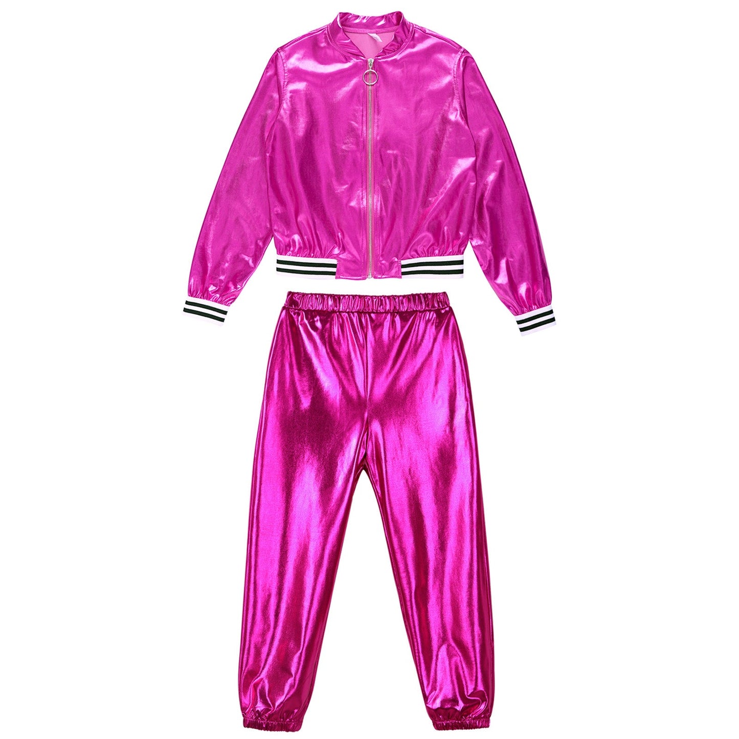 Girls Metallic Long Sleeves Bomber Jacket Coat & Pants Set (Age 6-16YRS)