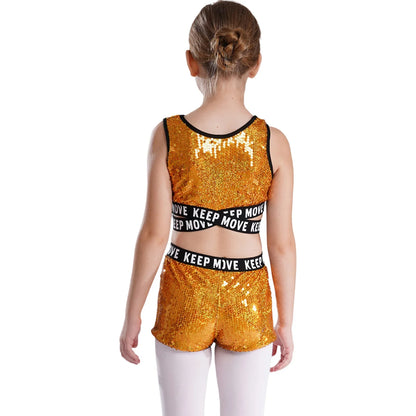 Girls Sequin Dance Top & Shorts Set (Age 4-16YRS)