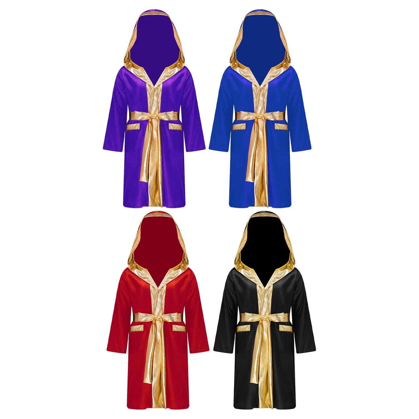 Boys Boxing Robe Costume Long Sleeve Hooded Cloak (Age 6-16YRS)