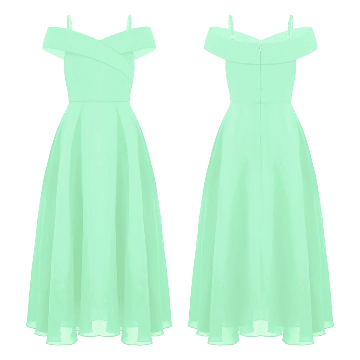Girls Chiffon Off-the-Shoulder A-Line Maxi Dress (Age 4-16YRS)
