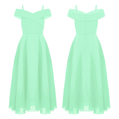 Girls Chiffon Off-the-Shoulder A-Line Maxi Dress (Age 4-16YRS)