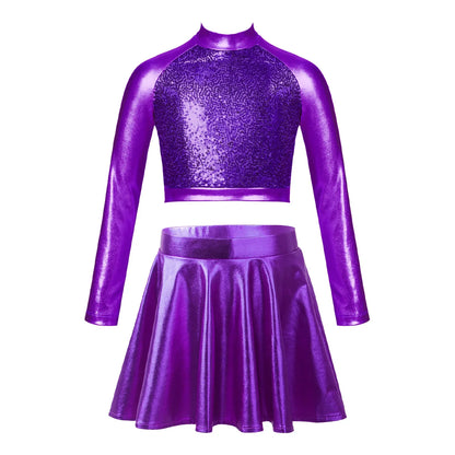 Girls Metallic Sleeveless Top & Flared Pleated A-Line Mini Skirt Set (Age 6-14YRS)