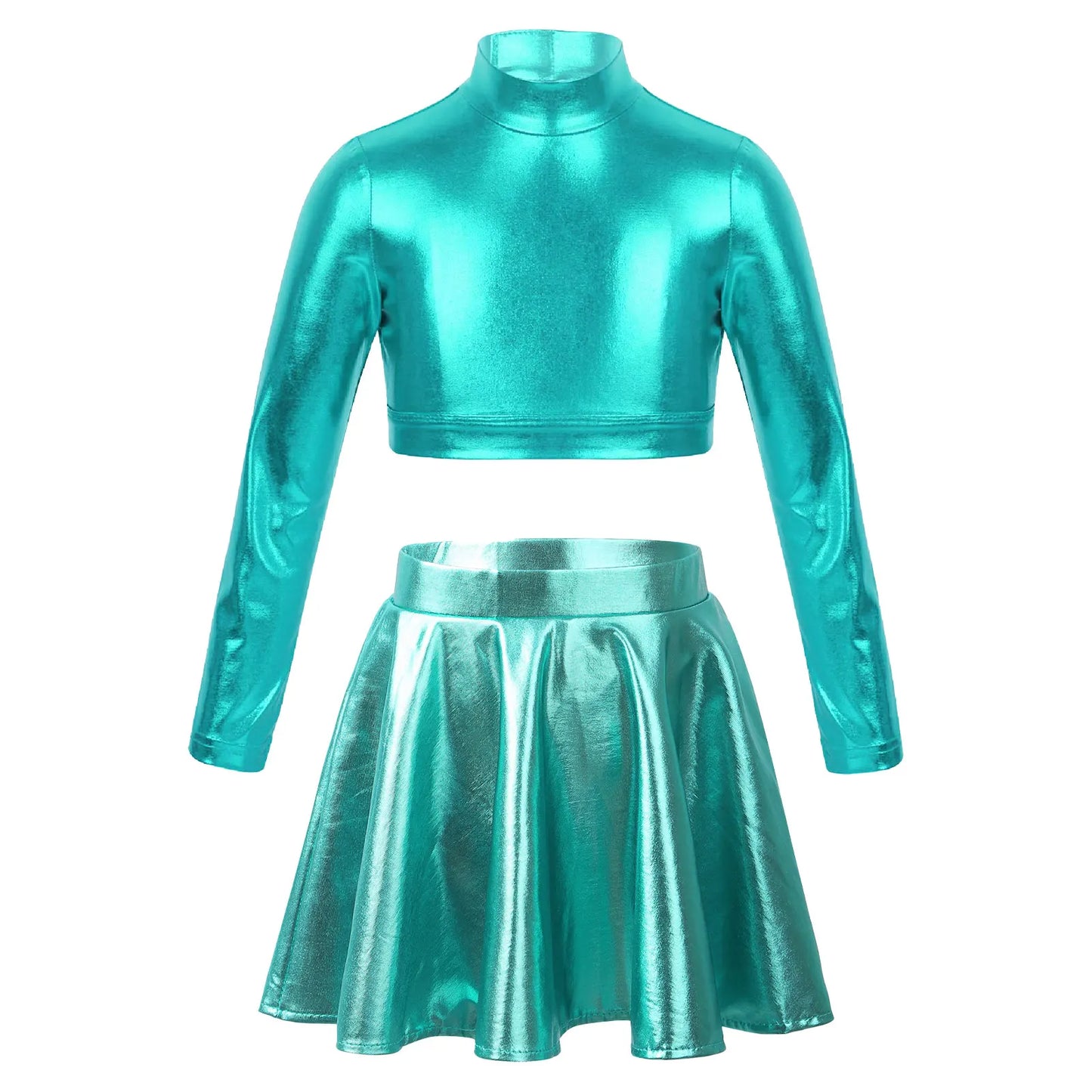 Girls Metallic Sleeveless Top & Flared Pleated A-Line Mini Skirt Set (Age 6-14YRS)