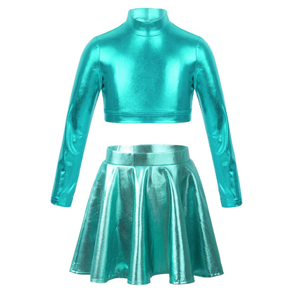 Girls Metallic Sleeveless Top & Flared Pleated A-Line Mini Skirt Set (Age 6-14YRS)
