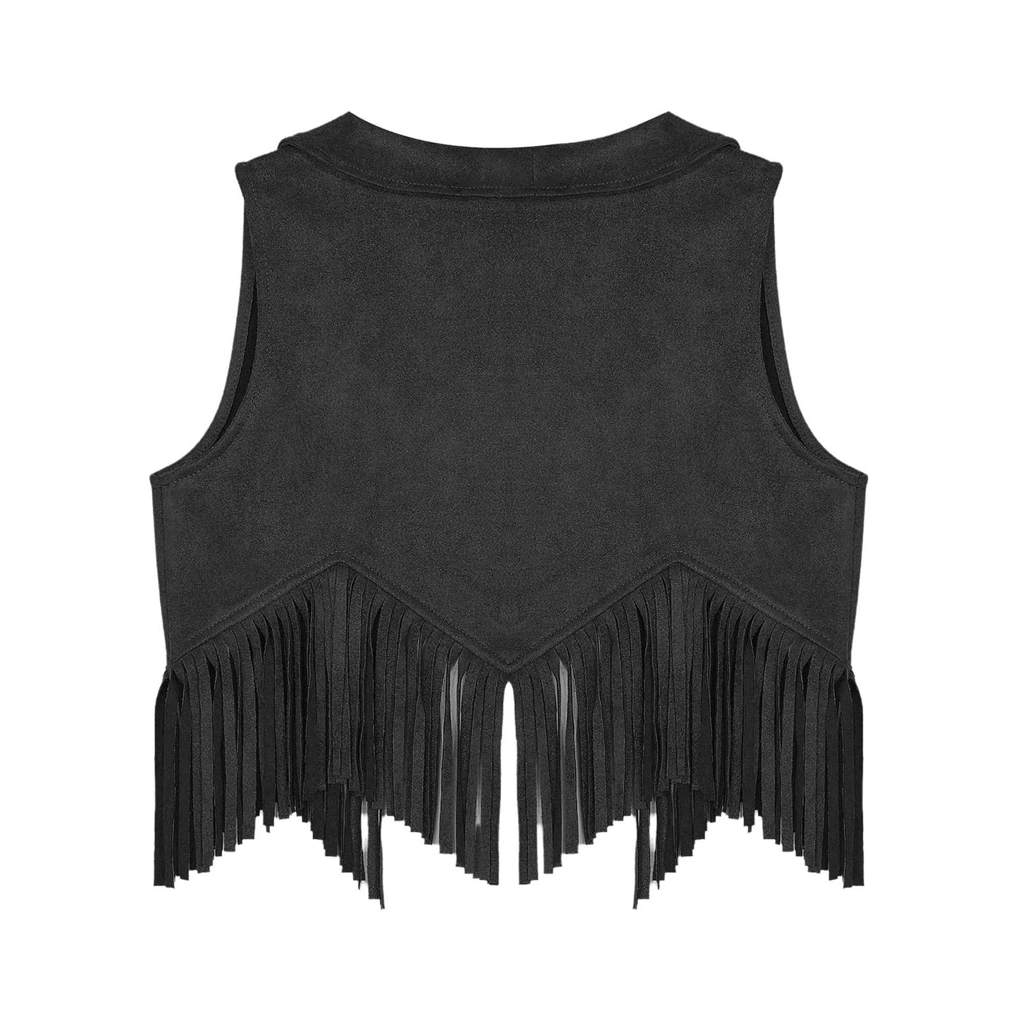 Girls Western Cowboy Suede Open Front Tassels Waistcoat (Age 6-16YRS)