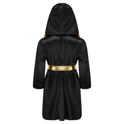 Boys Boxing Robe Costume Long Sleeve Hooded Cloak (Age 6-16YRS)