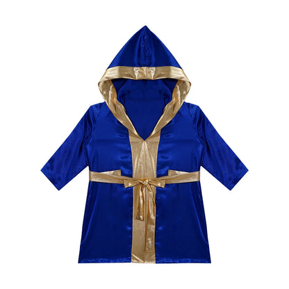 Boys Boxing Robe Costume Long Sleeve Hooded Cloak (Age 6-16YRS)