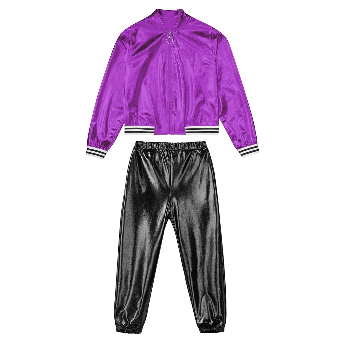 Girls Metallic Long Sleeves Bomber Jacket Coat & Pants Set (Age 6-16YRS)