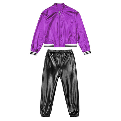 Girls Metallic Long Sleeves Bomber Jacket Coat & Pants Set (Age 6-16YRS)