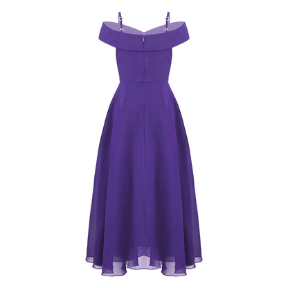 Girls Chiffon Off-the-Shoulder A-Line Maxi Dress (Age 4-16YRS)