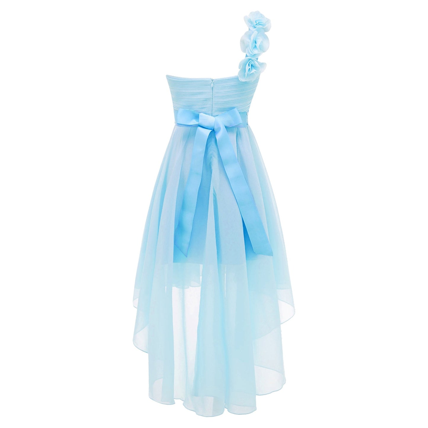 Girls Applique One-Shoulder Ruched Asymmetrical Hem Dress (Age 6-16YRS)