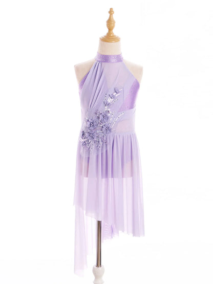 Girls Dance Sleeveless Rhinestones Applique Dress (Age 6-14 YRS)