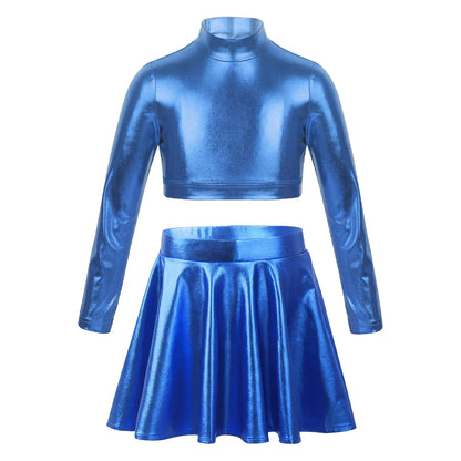 Girls Metallic Sleeveless Top & Flared Pleated A-Line Mini Skirt Set (Age 6-14YRS)
