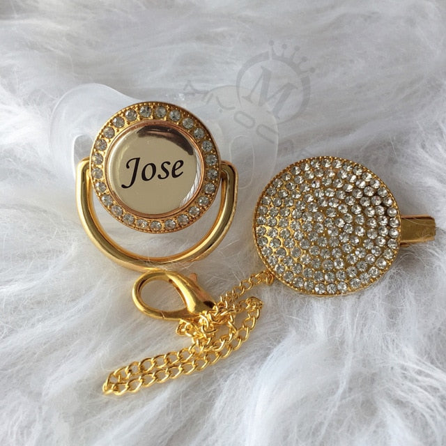 Gold Bling Personalised Pacifier & Dummy Clip Clear 6-18M