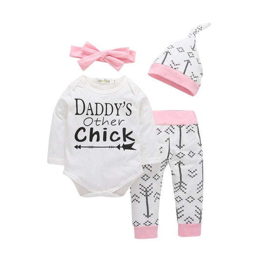 4 Pack - Baby Girls Daddy’s Bodysuit & Trousers & Hat Set (Age 3M - 24M) Light Pink