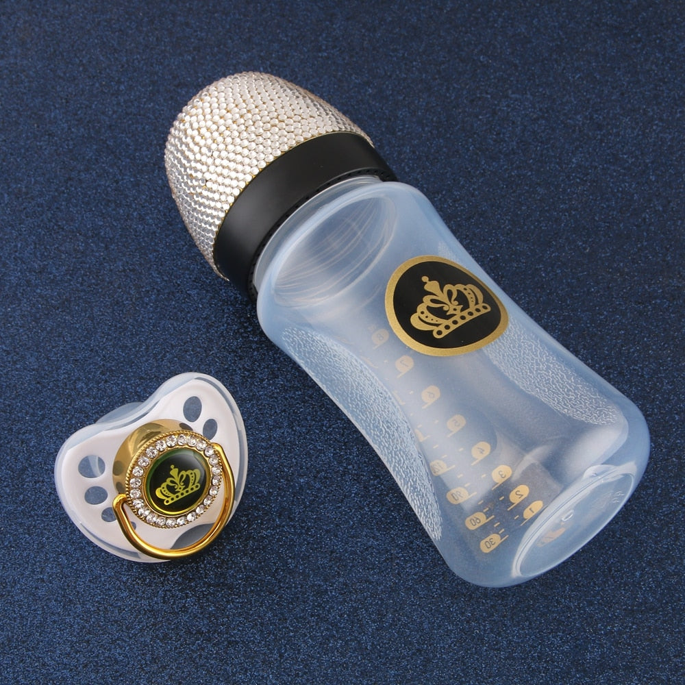 Baby Luxury Bling Crystal Embellished Feeding Bottle 240ml Gold-White