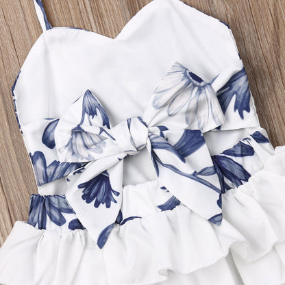 Baby Girls White & Blue Ruffle Romper (Age 6m-24m)