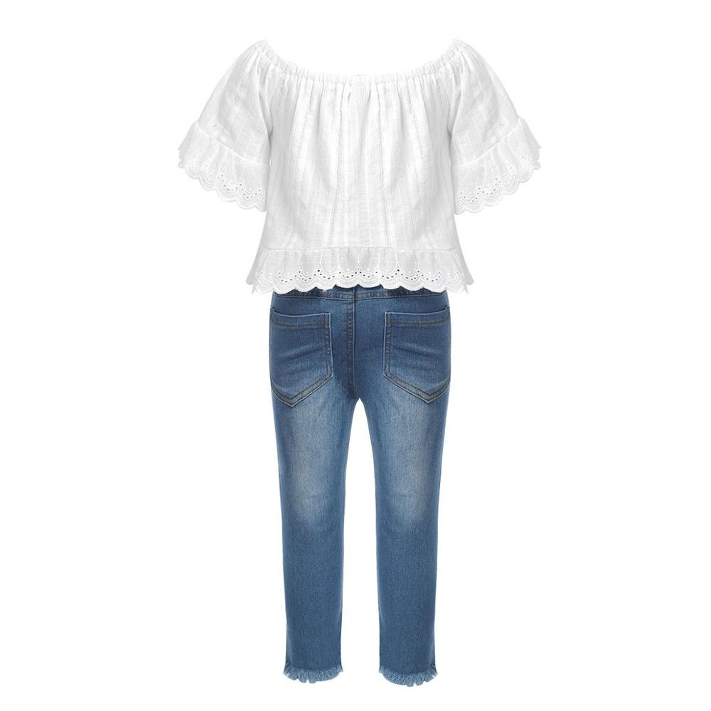 Girls White Bardot Top & Jeans Set (Age 24M-14YRS)