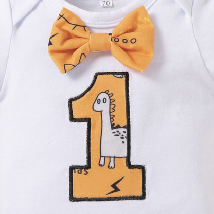Baby Boys Bodysuit & Dinosaur Shorts With Braces Set (Age 9M-12M)