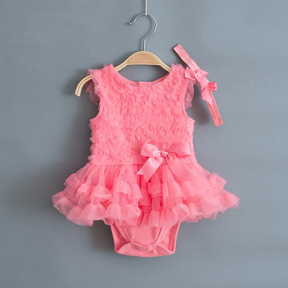 Baby Girls Pink Tutu Bodysuit Romper & Headband (Age 3m-24m) Pink